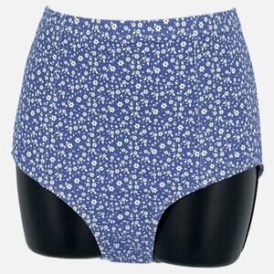 Bikini Bottom High Waisted with Mini Star Floral Print in Blue and White Size M